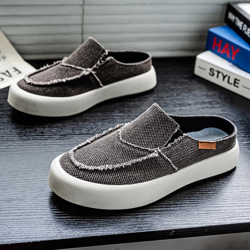 Fashion Summer Men's Half Shoes Breathable Blue Canvas Shoes for Men Outdoor Platform Casual Slippers Men Cloth Shoes zapatos de hombre