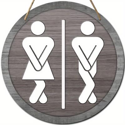 1pc Contemporary Wooden Restroom Sign Plaque - Vintage-Inspired Hanging Wall Decor for Bathroom, Bedroom & More - Eye-Catching Gender Symbols