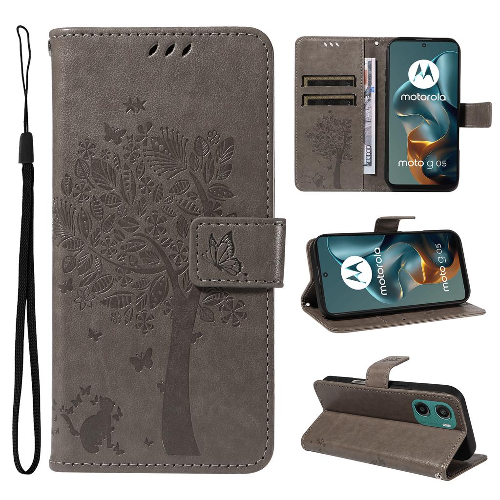 For Motorola Moto G05 4G Phone Case with Stand Cat Tree Pattern Leather Wallet Mobile Cover