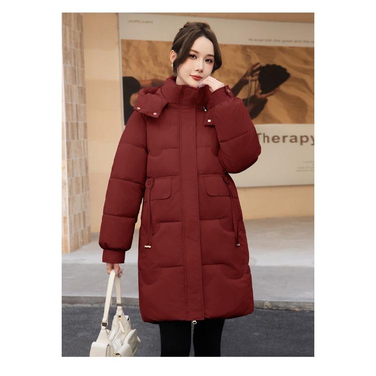 Comfortable and Fashionable Korean Style Plus Size Hooded Long Down Cotton Coat with Large Pockets