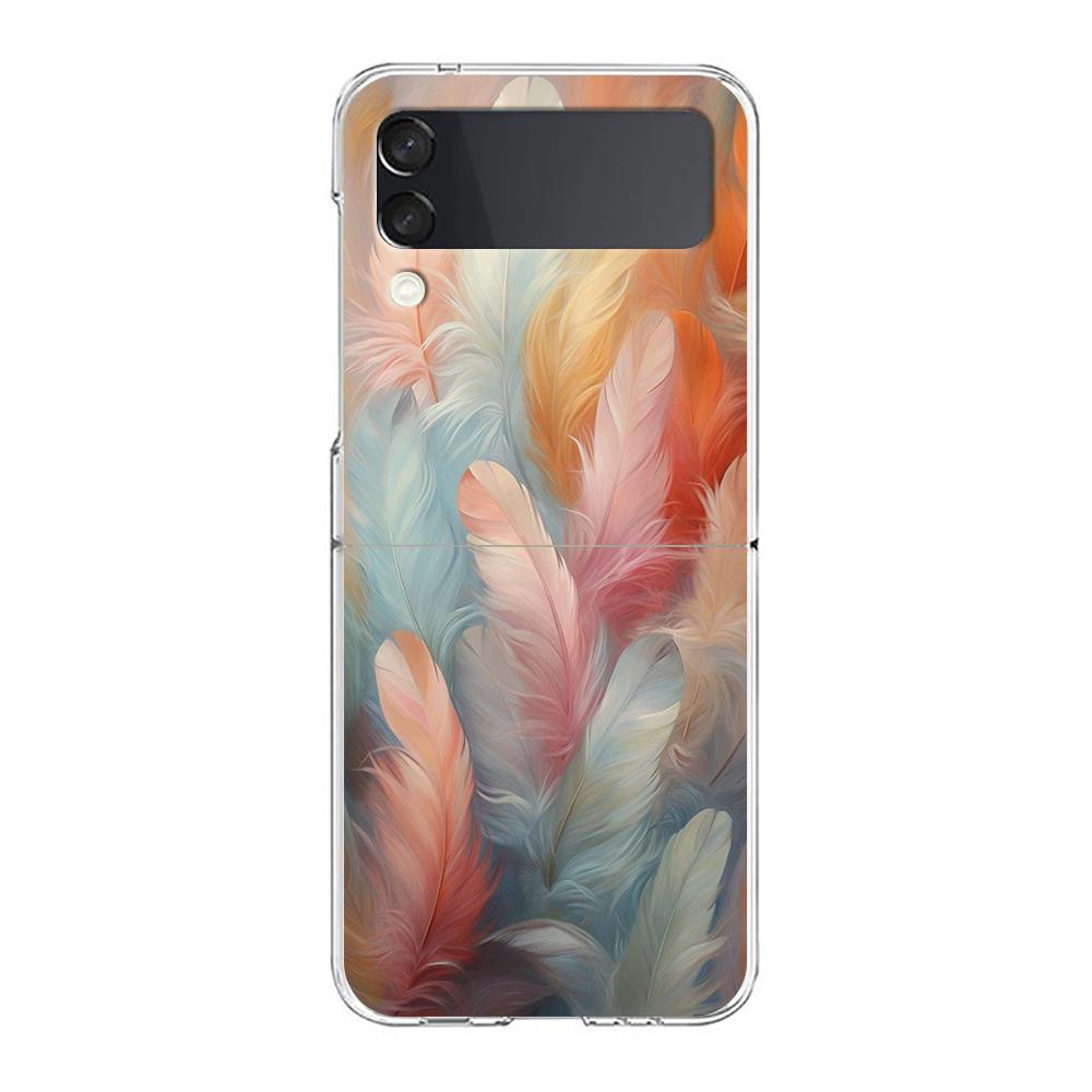 

Phone Cover For Samsung Galaxy Z Flip 6 5 4 Case Transparent For Samsung Z Flip 3 Hard PC Shell Fashion Gradient Feather Pattern Z Flip 3