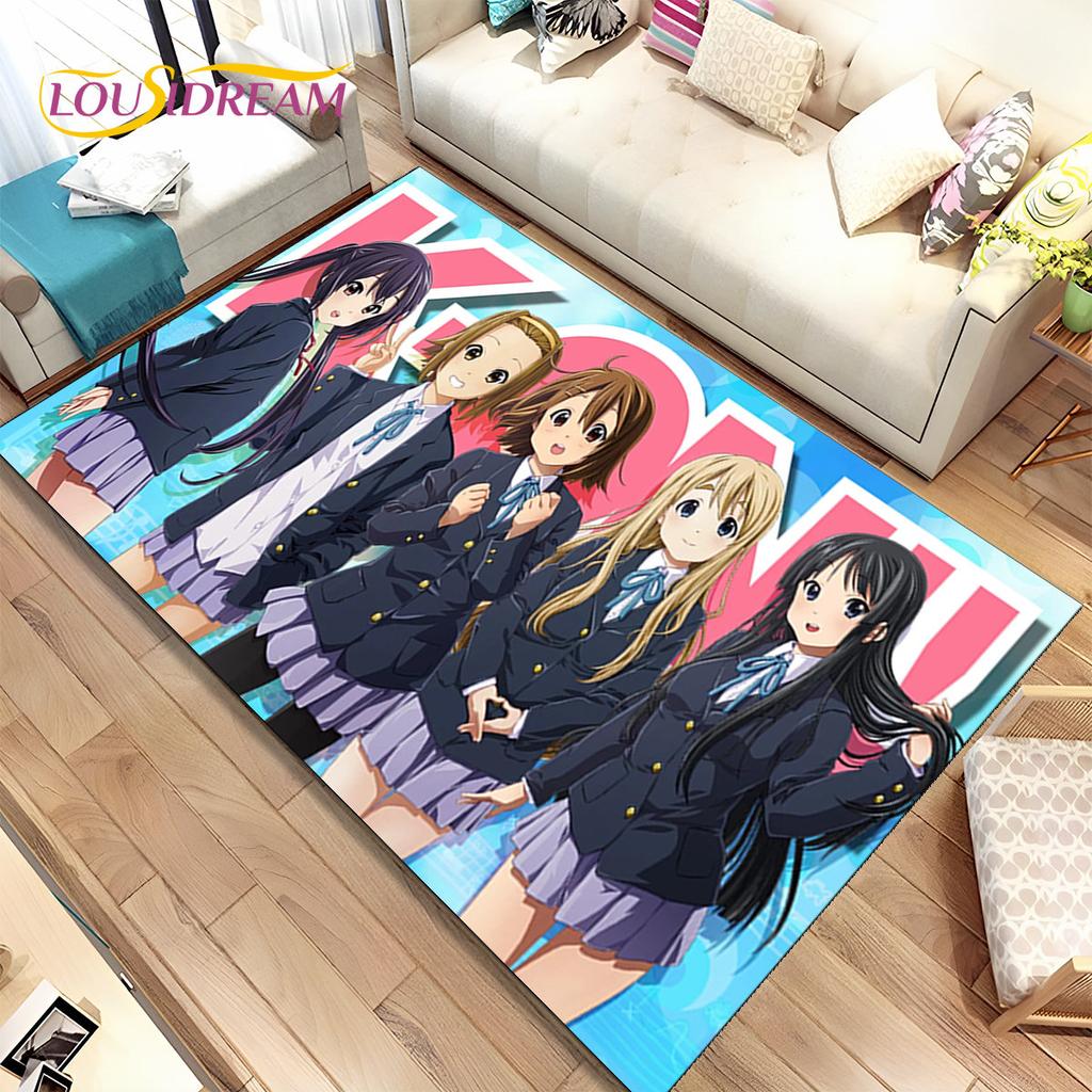 K-ON Kreskówka Urocza Lolita Kawaii Dziewczyny Dywanik Obszarowy, Dywanik Dywanowy do Salonu Sypialni Sofa Wycieraczka Dekoracja, Antypoślizgowa Mata Podłogowa 3D