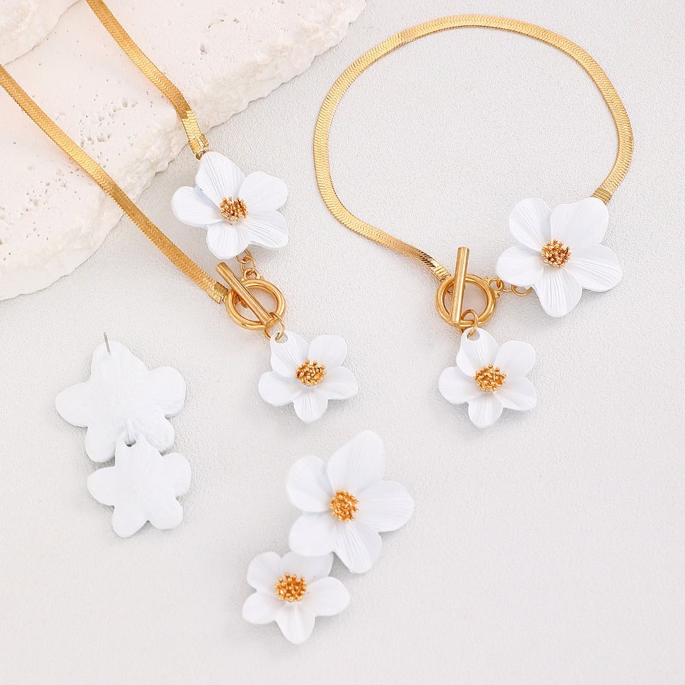 OT Buckle Flower Necklace Earrings Set Metal Pendant Jewelry Suit Flower Jewelry Set Gift