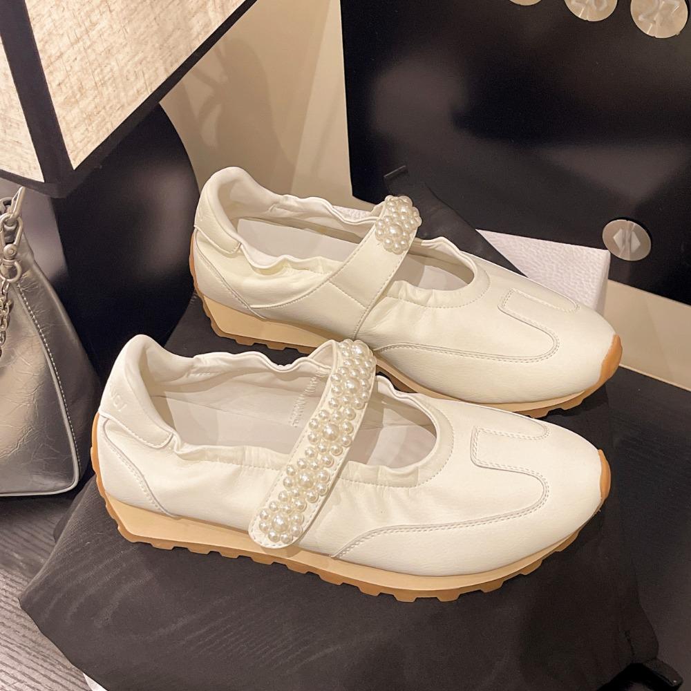 Fashion 2025 Spring and Summer Mary Jane Sneaker Pearl Non-slip Casual Shoes Breathable Flat Heel Ballet Flats Women's Casual Sneaker