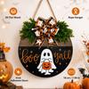 2D Flat Wooden Hanging Door Sign Ghost Round Doorplate  Halloween Festival Decoration