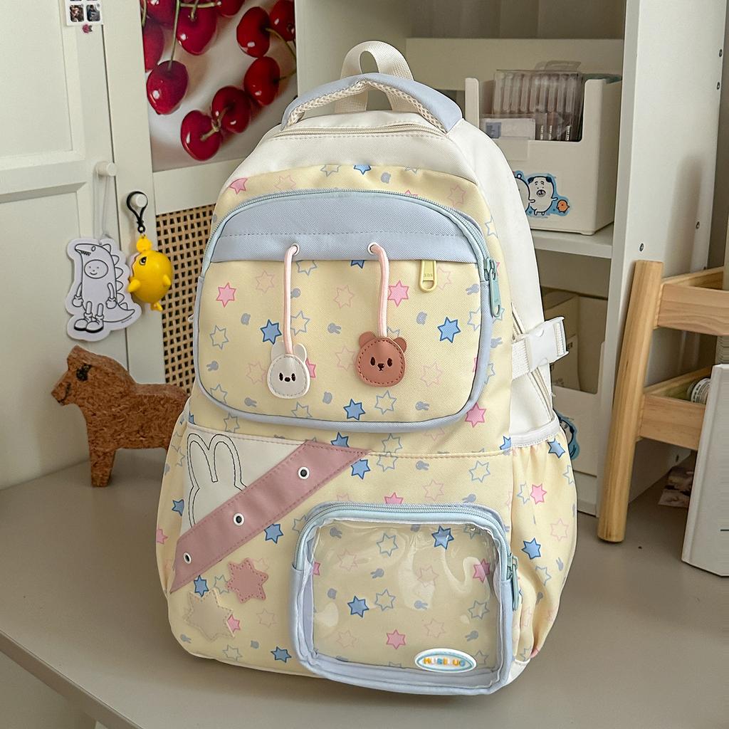Schoolbag schoolbag Japanese ins high value fresh and sweet contrasting color splicing backpack junior high school students lightweight travel