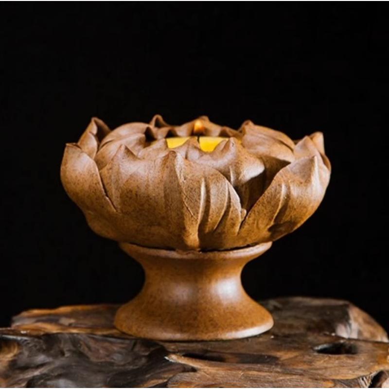 

1шт керамический подсвечник в виде лотоса ручной работы с инкрустированными благовониями из грубой глины в стиле дзен, небольшой орнамент