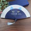 Quality Cat Patterns Handmade Bamboo Wooden Cartoon Silk Fan Home Decoration Fan Crafts Folding Fan