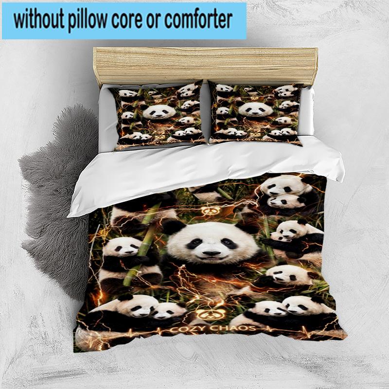 Colorful Panda Love 3pcs Bedding,Including 1pc Duvet Cover And 2pcs Pillowcases Perfect for Christmas,Ideal for Bedroom, Dormitory