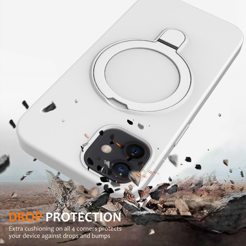 For iPhone 11 Magnetic Case with Ring Kickstand PC+Silicone Drop-Proof Phone Cover