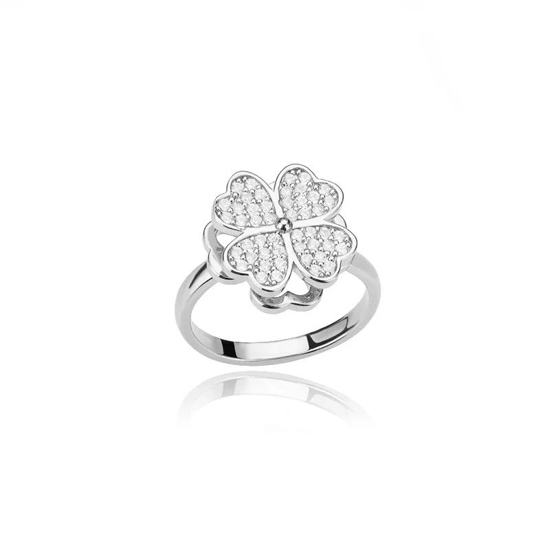 

Four Leaf Clover Rotating Anxiety Ring Cubic Zirconia Flower Adjustable Ring for Women Anti-Stress Fidget Jewelry Gift resizable