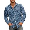 Herren Hawaiihemd Lockerer Schnitt Langarm Knöpfe Retro Lässig