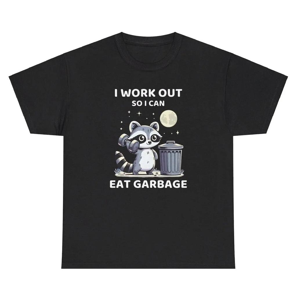 I Work Out So Can Eat Garbage T Shirt Funny Food Lover Gym Pump Cover Vintage Washed Unisex Gra