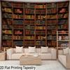 Retro Library Bookshelf Tapestry, Bookcase Print for Room Decor