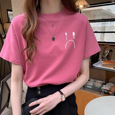 Camiseta Feminina Verão 2023 Estilo Coreano Solta Gola Redonda Manga Curta