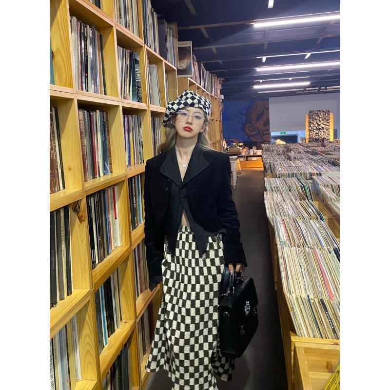 Y2k Blouse Women Vintage Black Shirt Gothic Harjauku Pleated Button Up Korean Dark Tight Long Sleeve Aesthetic Female