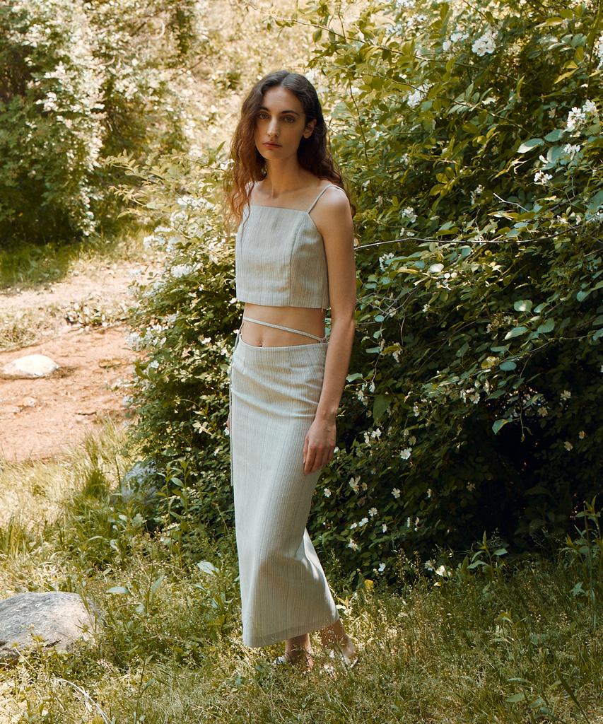 Rie Waist Strap Linen Blend Midi Skirt