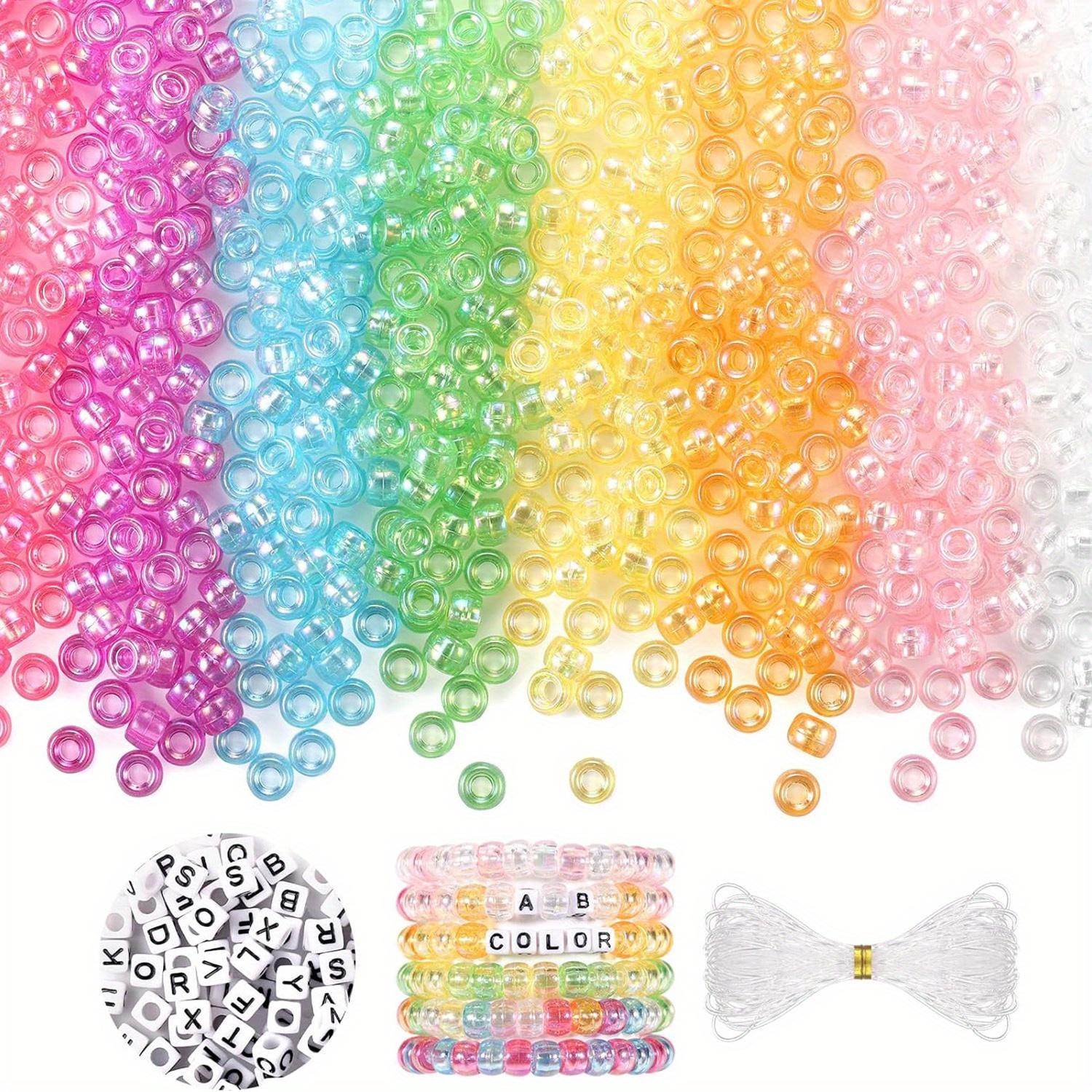 

1200pcs AB Colour Pony Beads with 200 Alphabet Beads and Thread, Plastic Pastel Beads for DIY Crafts Braiding Bracelets Jewellery Making 1200pcs разноцветный