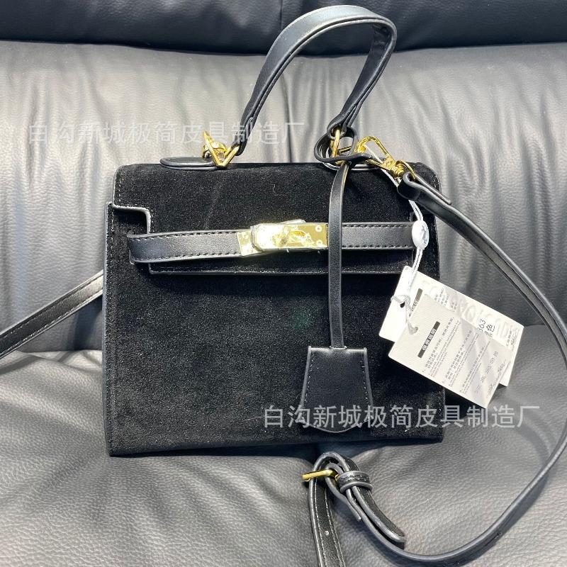 Vintage Matte Portable Suede Kelly Bag Velvet Platinum Bag Autumn and Winter New Fashion Shoulder Ellyag