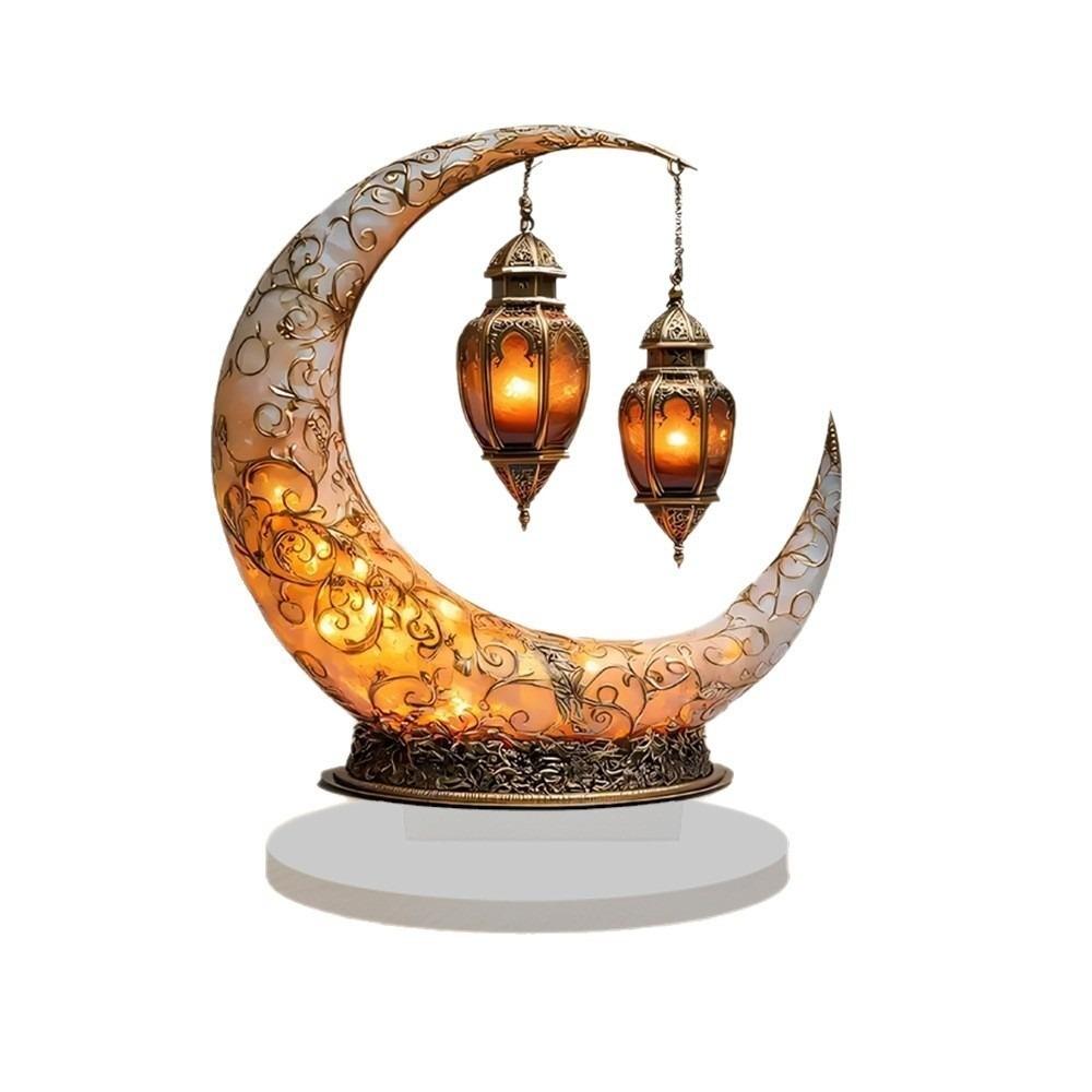 2D Design Islamic Desktop Ornament Flat Acrylic Standing Tabletop Crescent Moon Lantern Elegant Crescent Beautiful Ornament