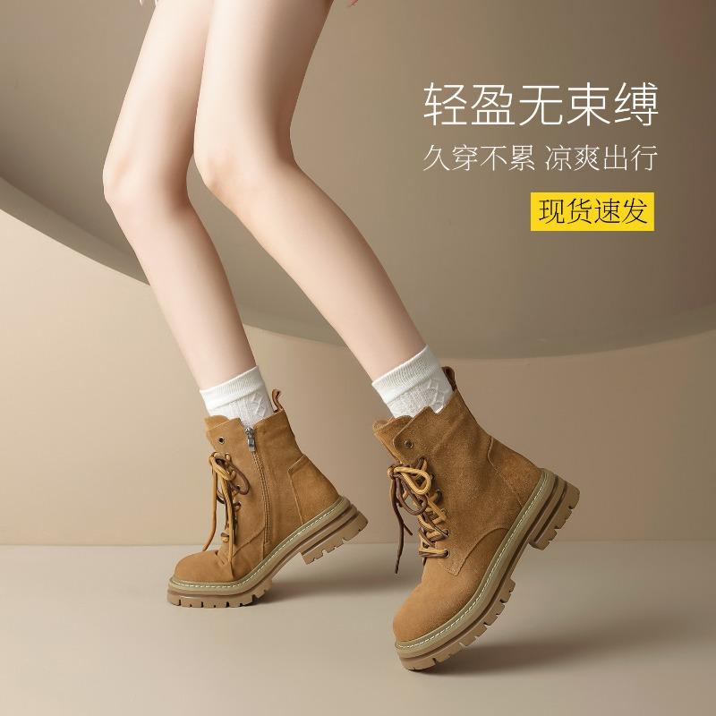 Martin boots women's new spring retro soft leather heightening tooling boots outdoor thick-soled desert short boots tide