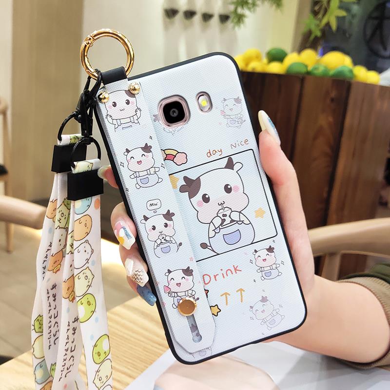 Soft Case Protective Phone Case For Samsung Galaxy J510/J5 2016/J5108 Wrist Strap Cartoon Cute Back Cover Silicone Ring