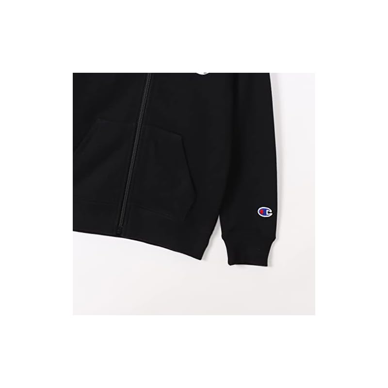 [Champion] Kids' Long-Sleeve Sweatshirt, 100% Cotton, USA, One-Point Logo, Zip Stand Sweatshirt, Basic, CK-Y003, Black, Size 160
