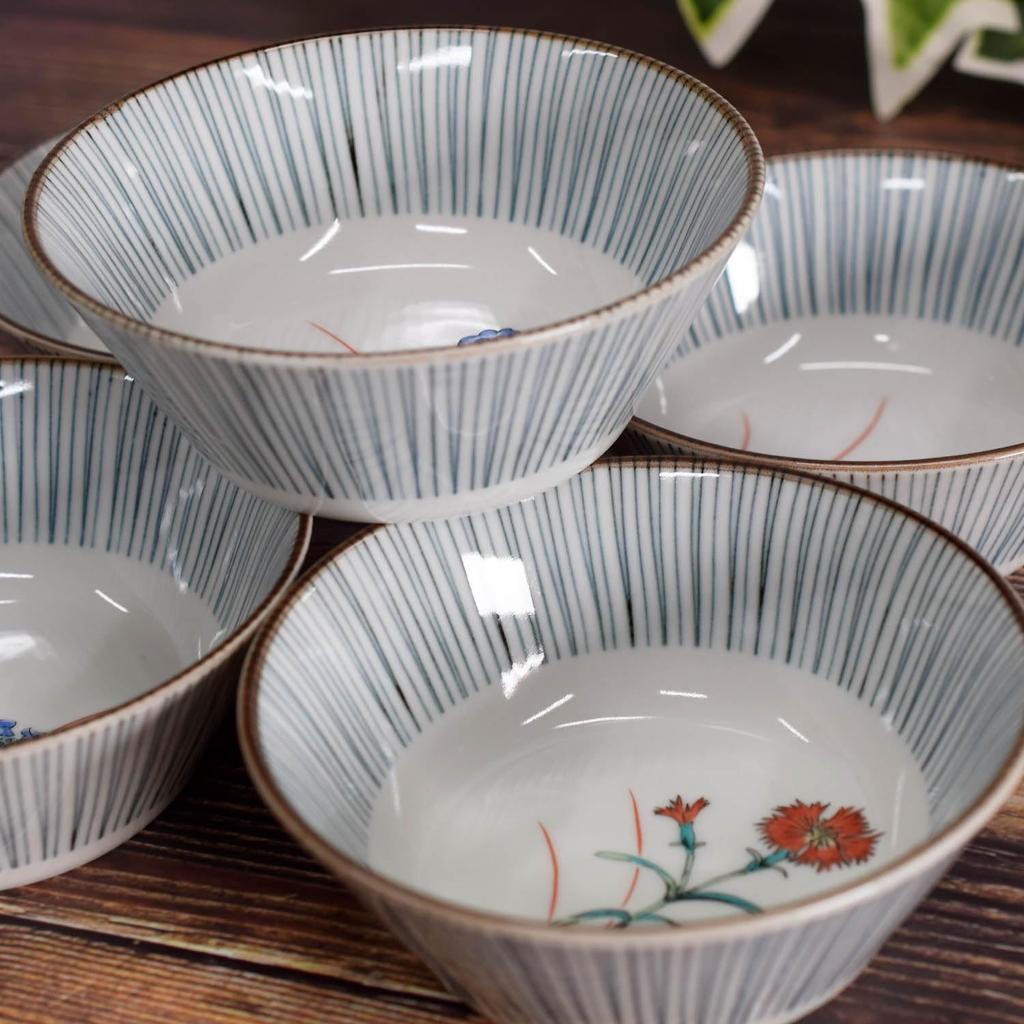 Waza no Kura Stylish Tableware, Kutani Ware Small Bowls, Set of 5, Five Flowers Design, Ceramic, High-End Brand, Japanese Tableware, Traditional Japan