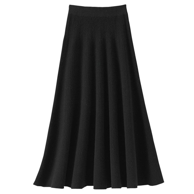 Women's High-Waist Mid-Length Wool Pleated A-Line Skirt for Autumn/Winter