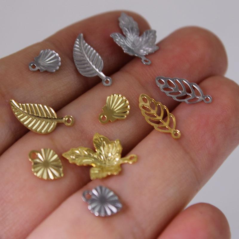 50-30Pcs Stainless Steel Tree Leaf Charms Leaves/Love Heart/Shell Pendant for Earrings Bracelet DIY Jewelry Making Accessories