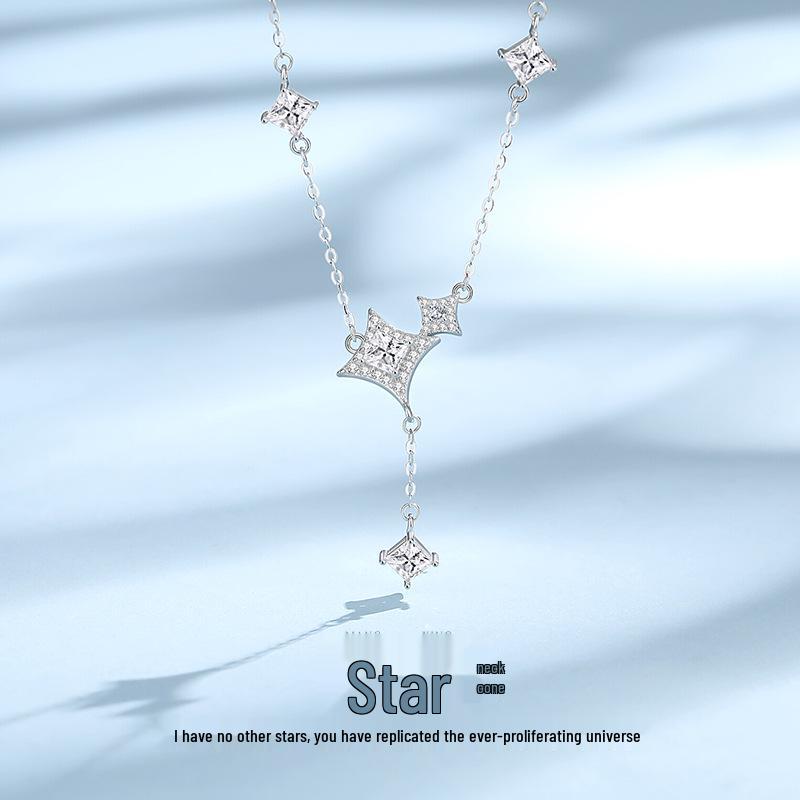 Tichiya S925 Sterling Silver Starburst Tassel Necklace - Women's Luxury Fashion Clavicle Chain