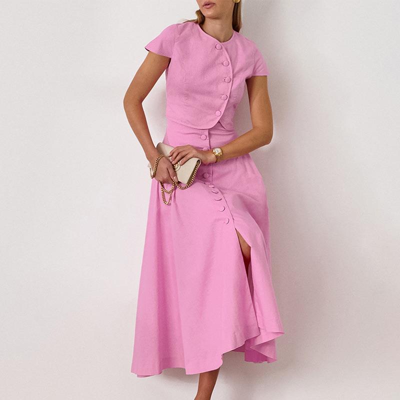 Women's Skirt Set Solid Color O-neck Short Sleeved Slim Top A-line Loose Short Skirt 2025 Summer New Fashion Women's Two-piece Set