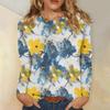 Women's Basic Long-sleeved T-shirt, Round Neck, Leaf Print, Plain Top, Everyday Pullover, Party Gift, Versatile T-shirt