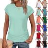 Damen Rundhals Raffung T-Shirt Kurzarm Einfarbig Lässig Tee Tops