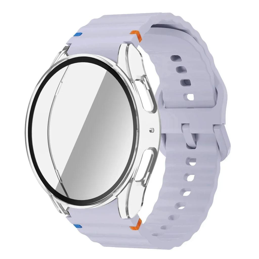 Boîtier+Bracelet pour Samsung Galaxy Watch 7 6 5 4 40mm 44mm Bracelet en Silicone Film Protecteur d'Écran en Verre Trempé Housse Bumper