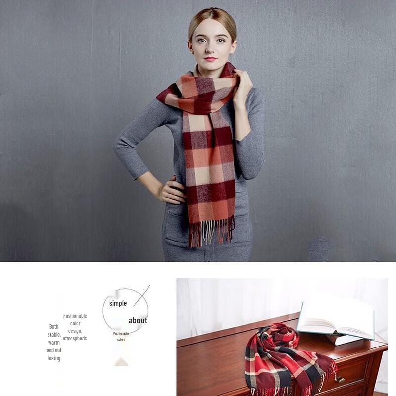 Hengyuanxiang 100% Wool Plaid Winter Scarf
