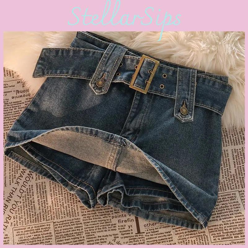 Denim Skirt Women Summer Retro High Waist Spliced Pattern For Casual Chic Look