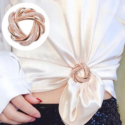 Damen-Schalhalter mit runder, glitzernder Seidenband-Schnalle, Strass-Legierung, Clip