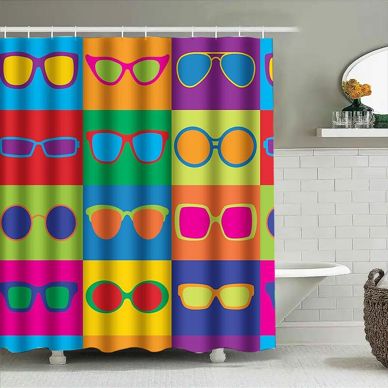 Unique Glasses Shower Curtain Sets Waterproof Bathroom Decor Modern Art Pattern Fabric Liner Vintage Style Home Textile