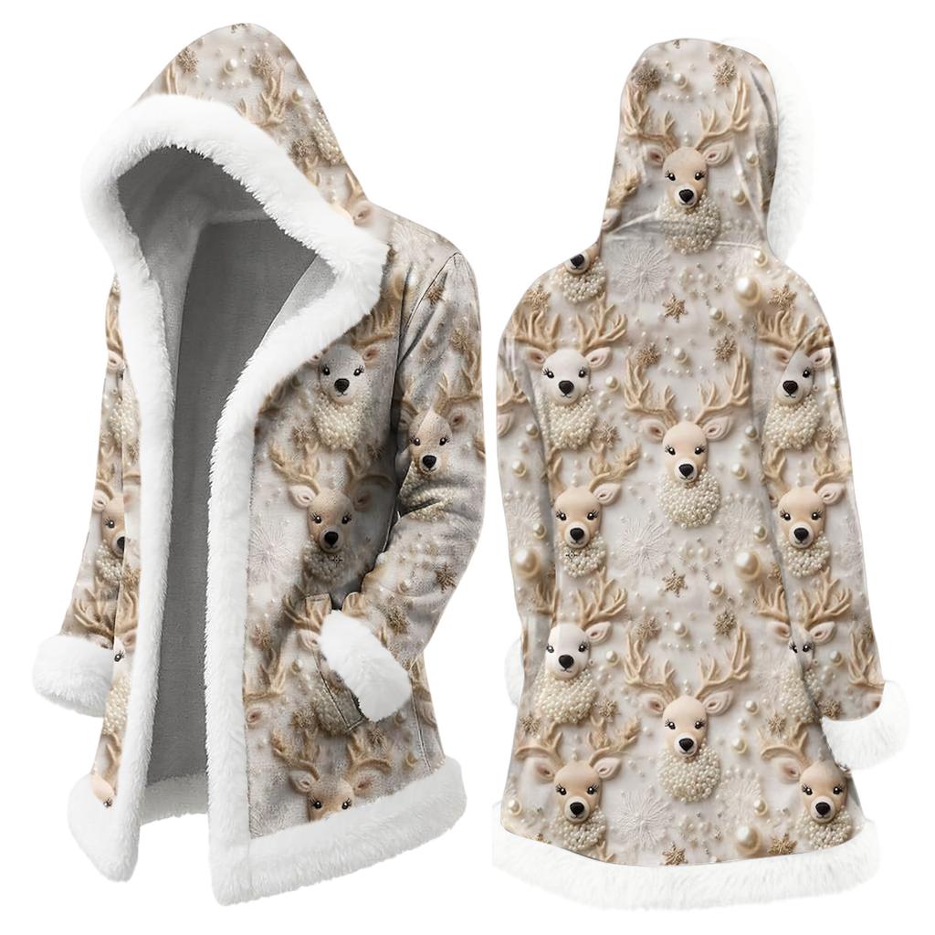 Men's Christmas Long Hooded Cardigan With Pockets Warm Jacket