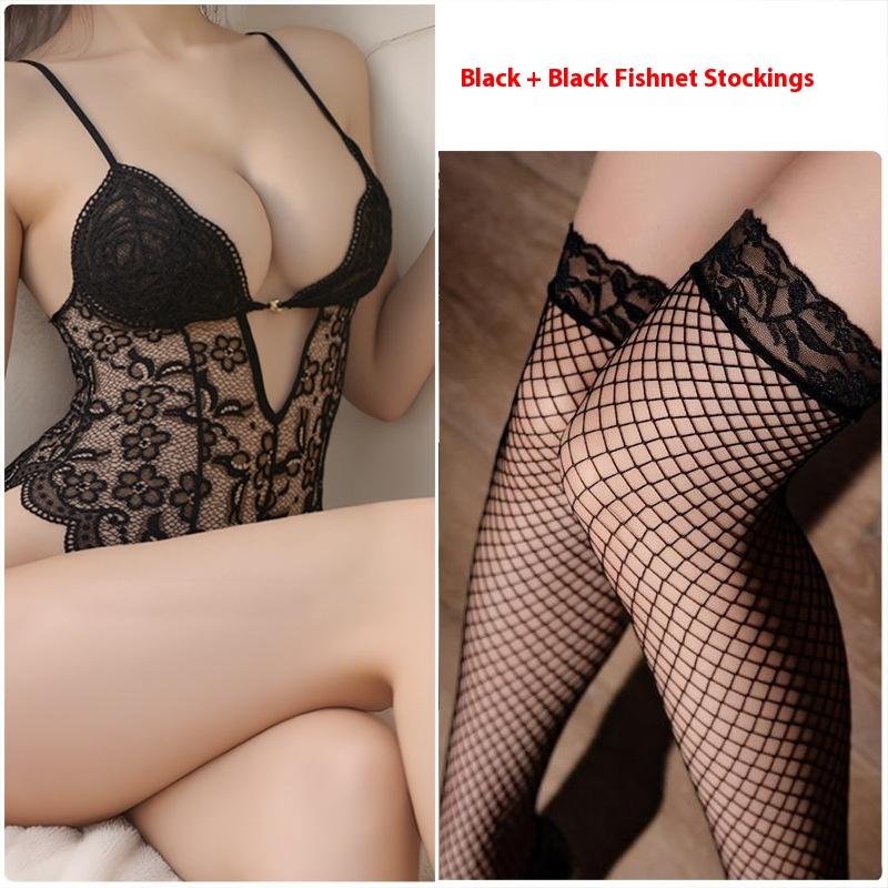 Sexy Lingerie Sexy Deep V Lace Perspective Open File Free Onesie Women's Bed Seduction Flirting Pure Lust Passion