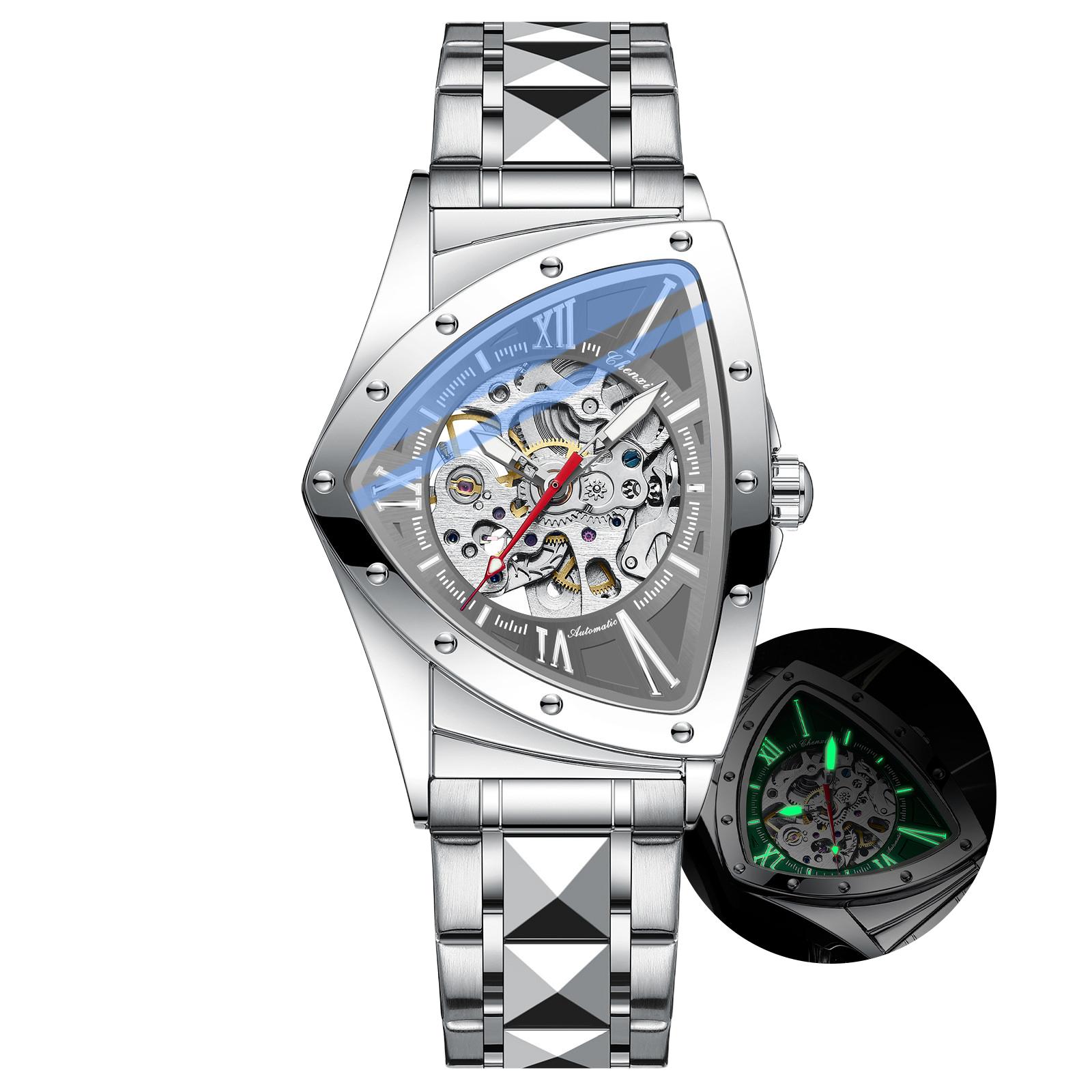 

Автоматические треугольные механические часы для мужчин, уникальный дизайн в стиле панк, нержавеющая сталь, светящиеся водонепроницаемые наручные часы для мужчин серый