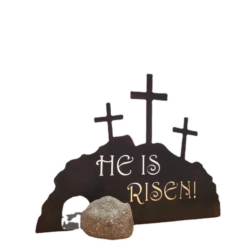 He Is Risen Cross Easter Scene Black Color Easter Decoration Christian Jesus Scene Ornaments