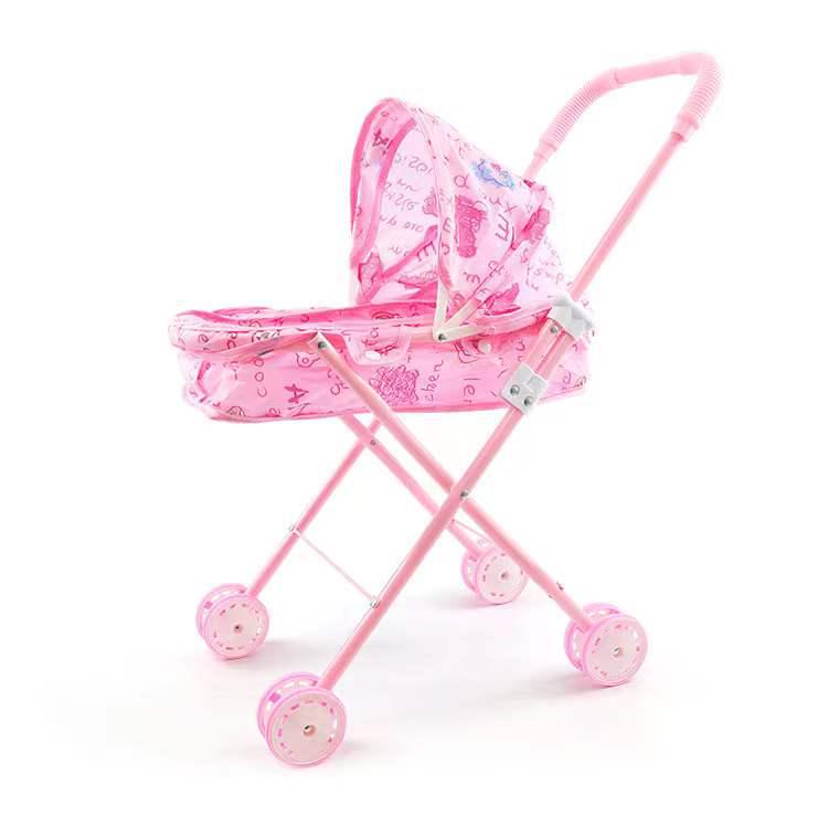 Girls' Large Folding Stroller with Canopy: Pretend Play Toy with Reinforced Metal Walker