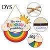 Cute Nursery Wall Art Boho Rainbow Sun Welcome Door Sign, Hanging Plaque Sign Solid Wood Decor with Inspirational Quote, Colorful Hanger for Bedroom,