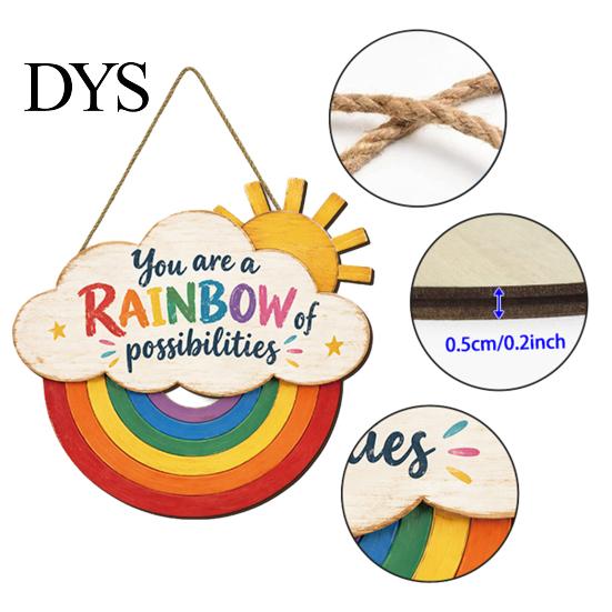 Cute Nursery Wall Art Boho Rainbow Sun Welcome Door Sign, Hanging Plaque Sign Solid Wood Decor with Inspirational Quote, Colorful Hanger for Bedroom,