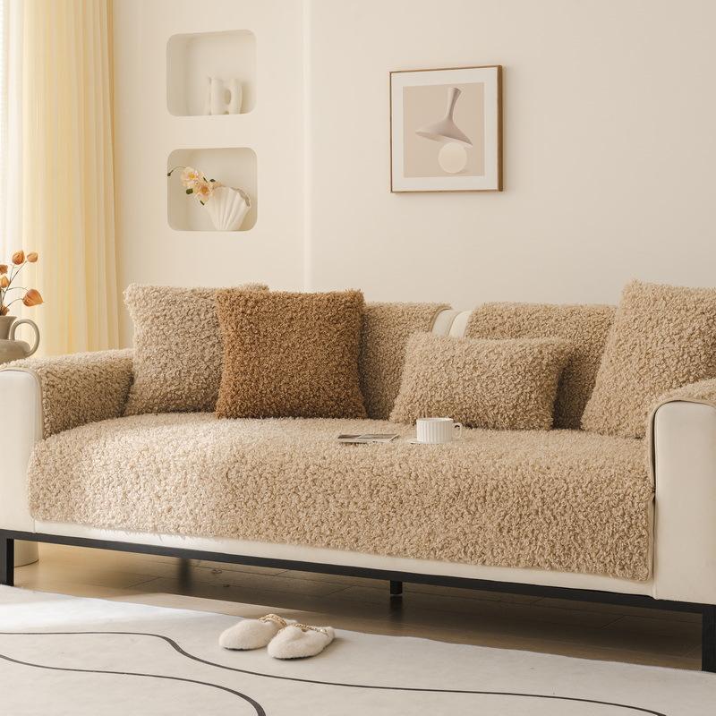 Teddy Fleece Sofa Cushion Autumn And Winter Plush Seat Cushion Winter  New Light Leather Sofa Cover Luxury Thickened Cover Towel
