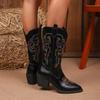 Women's Mid Calf Boots 2026 Autumn Winter Embroidery Vintage Knight Boots Pointed Toe Non Slip Luxury Chunky Heels Shoes
