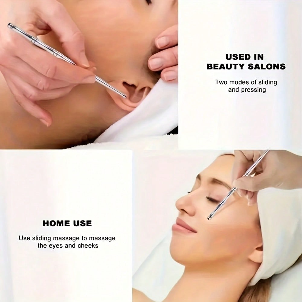 Stainless Steel Dual-Head Massage Stick, Suitable for Eye, Face, Foot, Arm, Back, Neck - Full-Body Relaxation Acupressure Tool