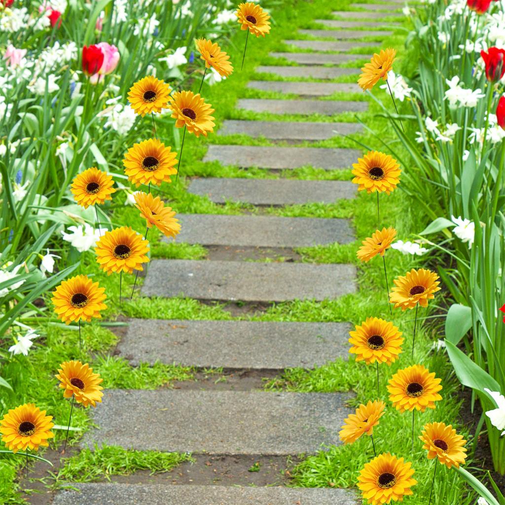 10pcs Garden Stakes Decoration Sunflower Yard Stakes Lawn Pathway Ornaments Waterproof Flower Pot Stick Indoor Outdoor